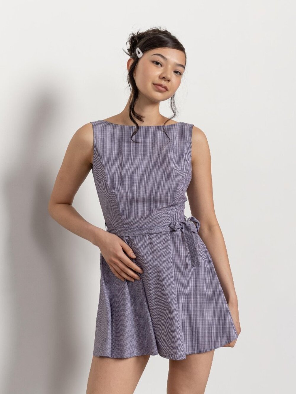 90S MINI DRESS Vintage Checkered Cotton Backless Preppy / Small